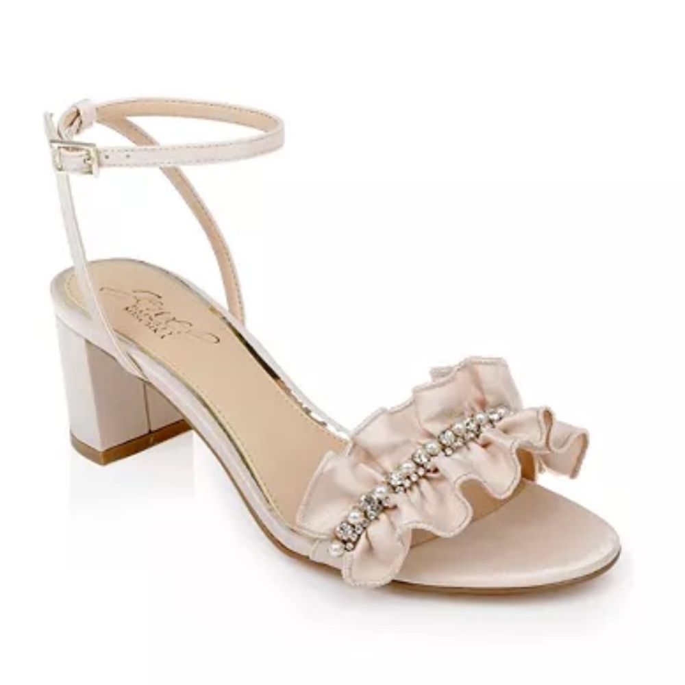 Jewel Badgley Mischka Desirie Block Heel Evening Sandals- Champagne